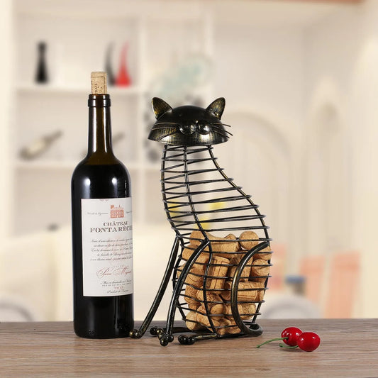 Tooarts Cat Wine Rack Cork Container Bottle Wine Holder Animal Wine Stand Kitchen Bar Metal Wine Craft Christmas Gift Handcraft