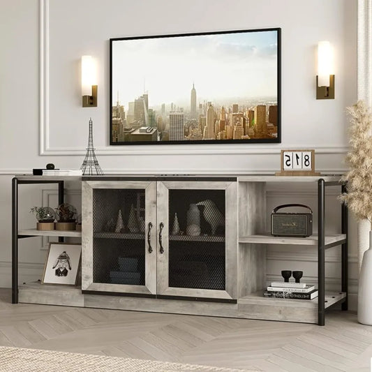 TV Stand Industrial Entertainment Center Rustic Grey Living Room Furniture Home