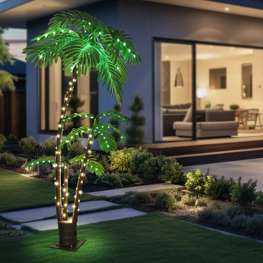 6ft Solar Lighted Palm Tree LED Artificial Palm Tree for Tiki Bar Christmas Decoration