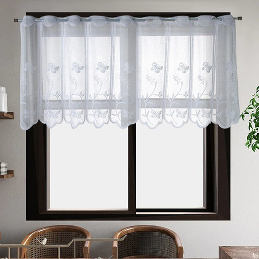 White Lace Short Curtain Window Half Curtains Living Room Decoration Voile Curtain Kitchen Cabinet Drapes Home Decoration